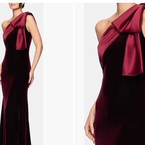 Betsy & Adam One-Shoulder Burgundy Dress